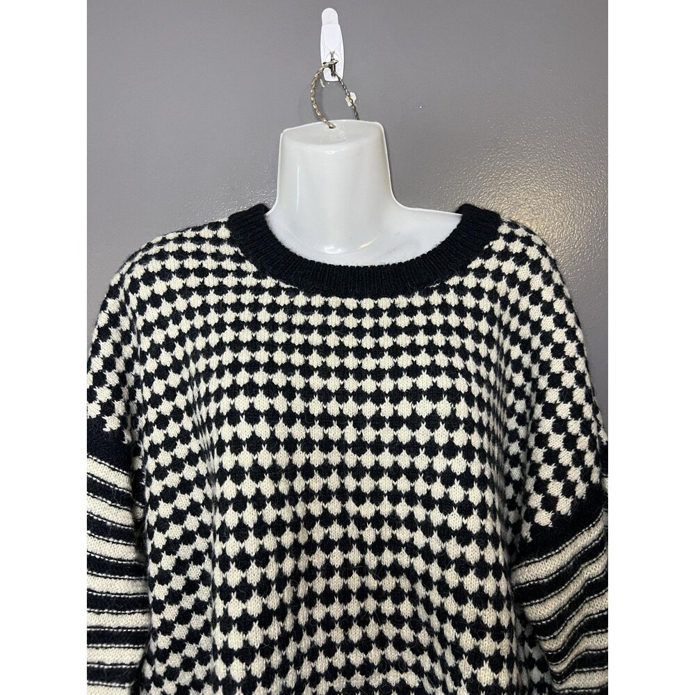 Madewell Sweater Womens XL Black White Alpaca Geometric Striped Crew Neck